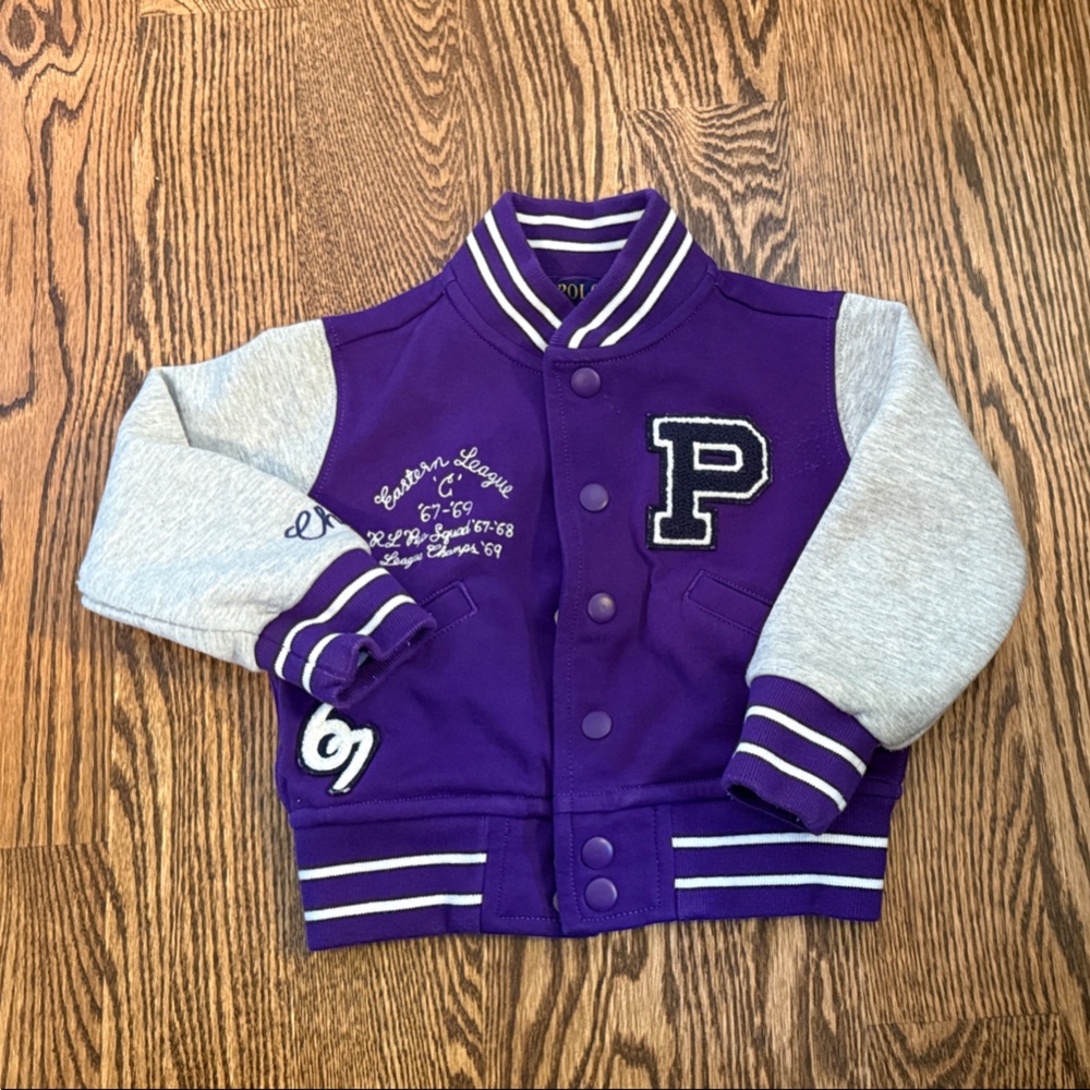Polo Ralph Lauren Girls Purple and Gray Letterman Jacket Sz 2T